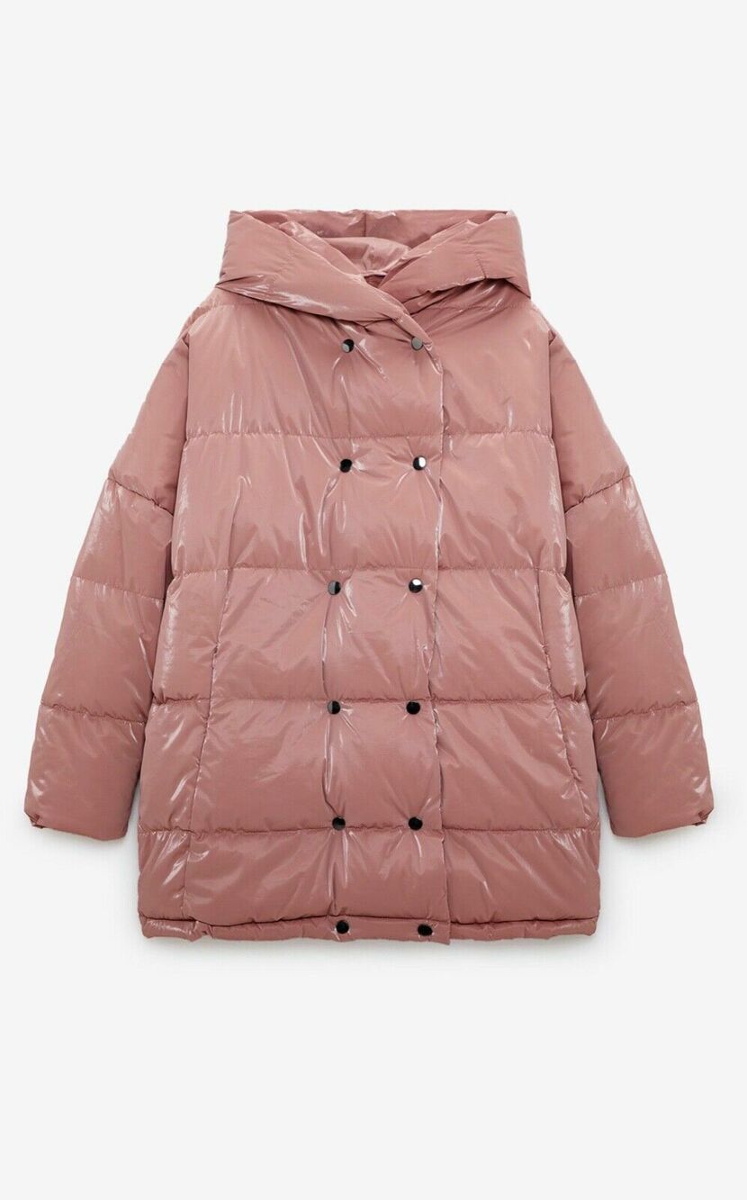 ZARA HOODED PUFFER COAT Pink 8073/822 Size LARGE~NEW